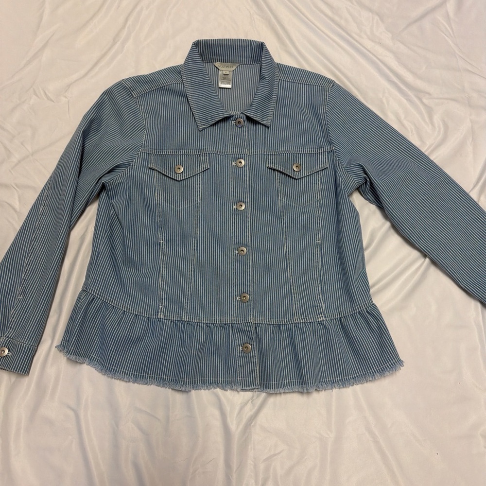 Multiples Blue Striped Jean Jacket - image 2